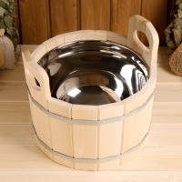 Шайка из липы, 9 л, круглая, нержавеющая вставка Шайка из липы, 9 л, круглая, нержавеющая вставка