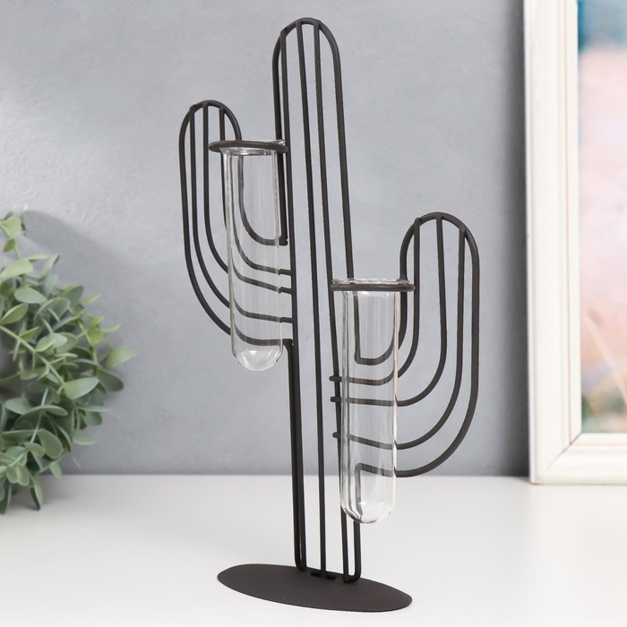 Декор металл, стекло "Кактус" чёрный 19х5,5х27 см