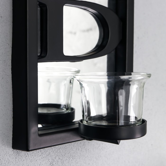 Подсвечник пластик, стекло на 1 свечу "Отражение благословения" d-4 см чёрная 8х12х41 см