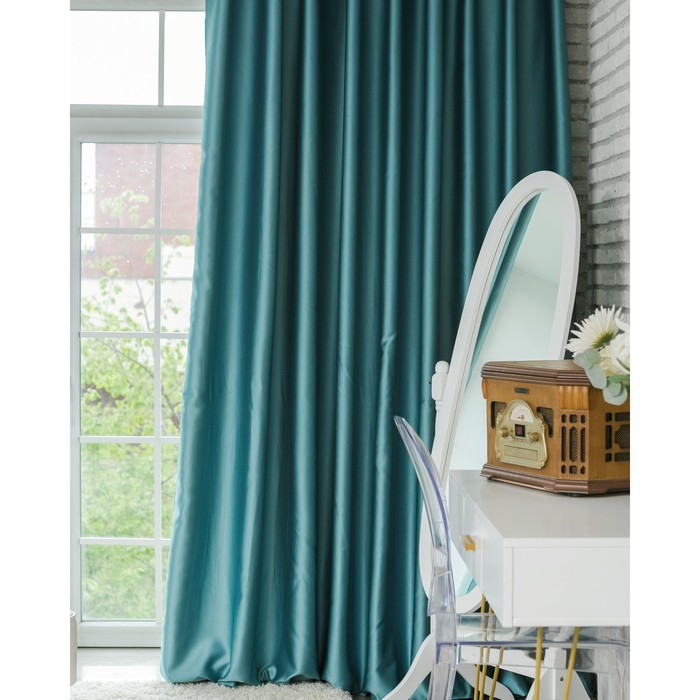 Штора портьерная Этель 145&times;265 см, двусторонний блэкаут, цвет Серо-голубой, пл. 240 г/м&sup2;