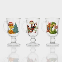 Кружка стеклянная для глинтвейна «Новогодние змейки», 200 мл, МИКС Кружка стеклянная для глинтвейна «Новогодние змейки», 200 мл, МИКС