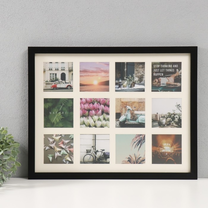 Фоторамка МДФ на 12 фото 10х10 см Фоторамка МДФ на 12 фото 10х10 см "Слайды" чёрная 40х51х2 см