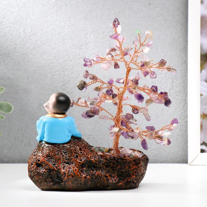 Сувенир бонсай 147 камней Сувенир бонсай 147 камней "Хотей с яблоком у дерева с аметистами" 18х13х6 см