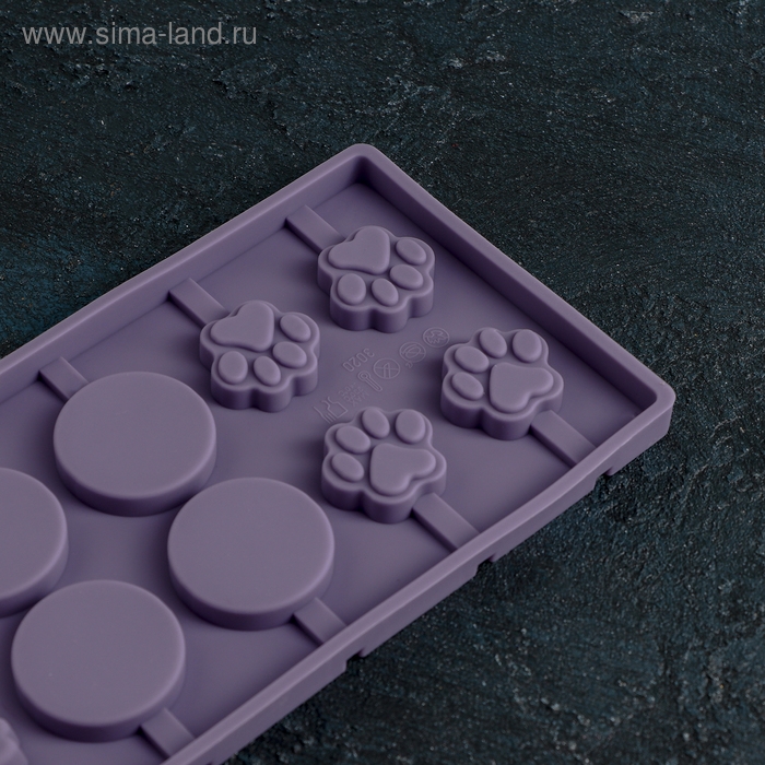 Форма для леденцов Доляна &laquo;Вкусная сладость&raquo;, силикон, 26,5&times;11,5 см, 12 ячеек (d=3,5 см), с палочками, цвет МИКС