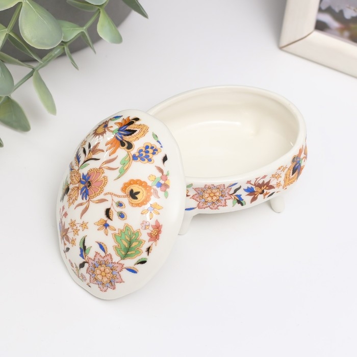 Шкатулка керамика на ножках Шкатулка керамика на ножках "Оранжевые сказочные цветы" 6,1х7,7х4,8 см