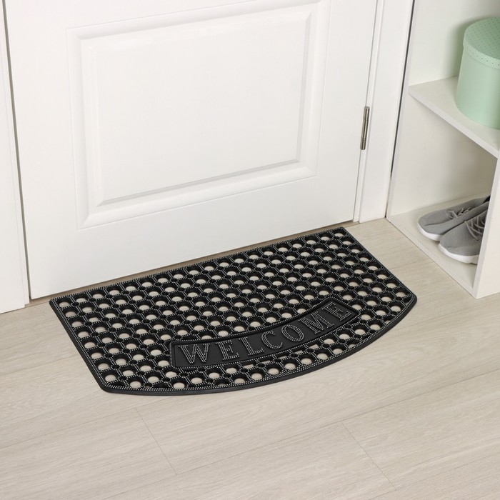 Коврик придверный ячеистый Доляна &laquo;Добро пожаловать&raquo;, 43&times;73 см, цвет чёрный