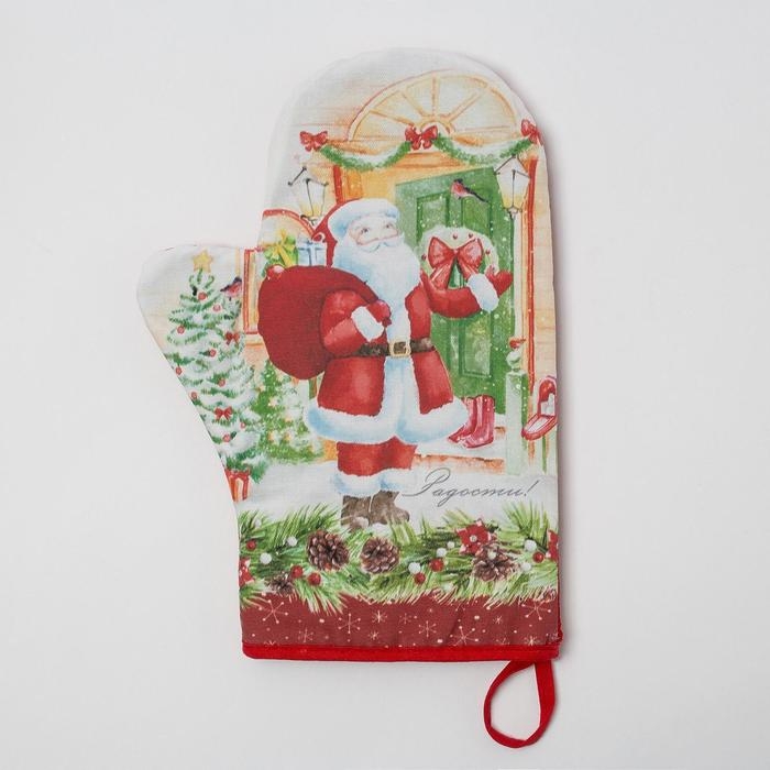 Новый год. Варежка-прихватка &laquo;Радости&raquo; 20х28см,100% х/л, ватин 250г/м2