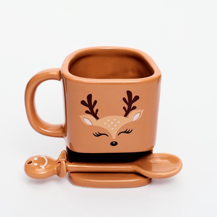 Кружка с ложкой и отсеком для печенья &laquo;Олененок&raquo;, 200 мл