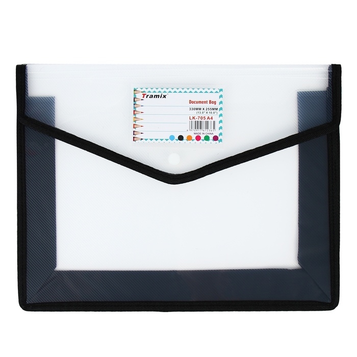 Папка-конверт на кнопке А4, 500 мкр, с расширением, горизонтальная, карман для визиток, МИКС