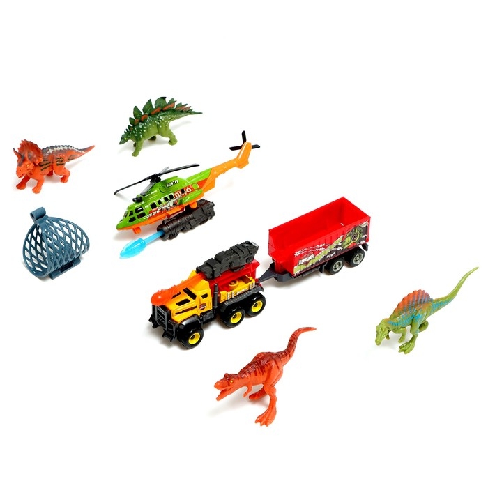 Набор металлических машинок «Дино парк», с динозаврами, стреляют пулями, МИКС Набор металлических машинок «Дино парк», с динозаврами, стреляют пулями, МИКС