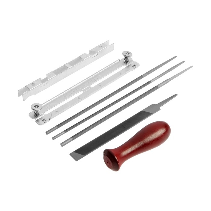 Набор для заточки цепей пил ТУНДРА, сталь ШХ15, шаг 1/4-0.325-3/8 Набор для заточки цепей пил ТУНДРА, сталь ШХ15, шаг 1/4-0.325-3/8", d=4.0-4.8-5.5 мм, плашки 93788