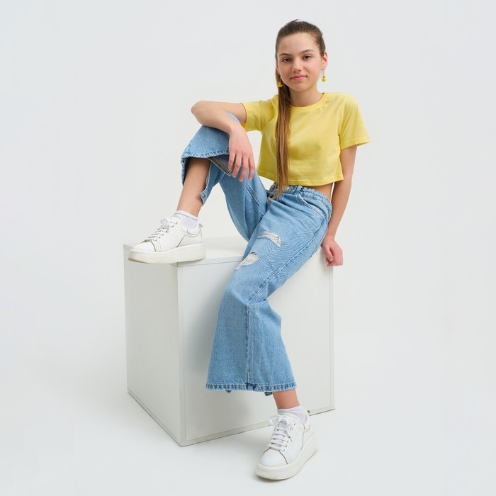 Футболка для девочки укороченная KAFTAN "Selfie", рост 158-164, цвет жёлтый