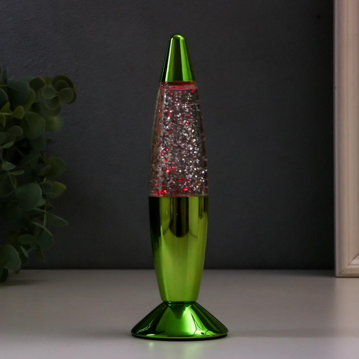 Светильник "Зеленая ракета" LED, лава, блёстки, от батареек 3хLR44 19 см RISALUX