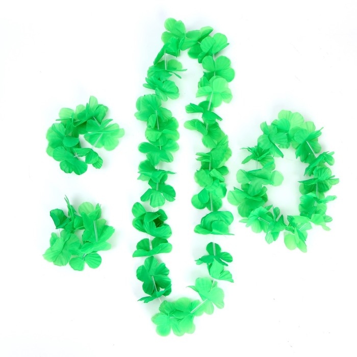 Гавайский набор &laquo;Цветочки&raquo;, (ожерелье, венок, 2 браслета), цвет салатовый