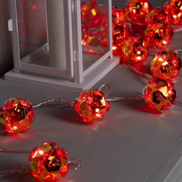 Гирлянда &laquo;Нить&raquo; 4.5 м с насадками &laquo;Цветочные шары&raquo;, IP20, прозрачная нить, 15 LED, свечение красное, 220 В