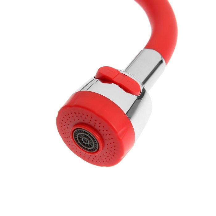 Смеситель для кухни ZEIN ZC2026, гибкий силикон излив, кран-букса латунь 1/2 Смеситель для кухни ZEIN ZC2026, гибкий силикон излив, кран-букса латунь 1/2", красный/хром