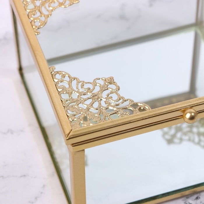 Органайзер для хранения &laquo;GREAT&raquo;, с крышкой, стеклянный, с зеркальным дном, 1 секция, 10 &times; 10 &times; 6 см, цвет прозрачный/медный