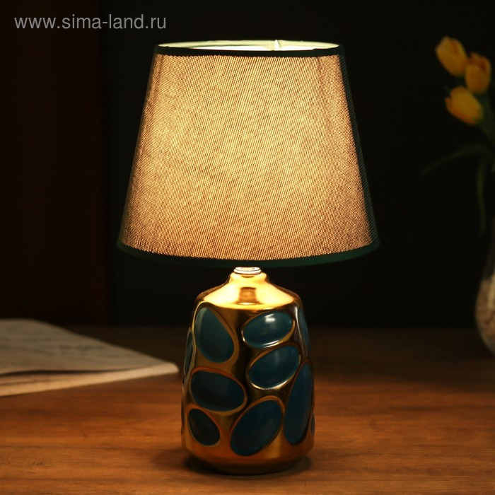 Лампа настольная керамика "Пузырьки" тёмно-зелёная с золотом Е14 40Вт 33х20х20 см