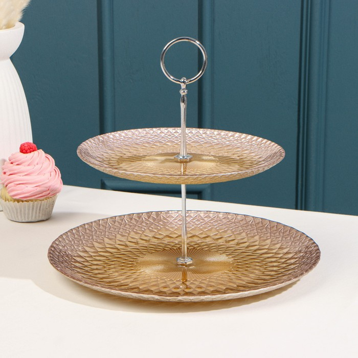 Блюдо 2-х ярусное «Барокко», d=21/28 см, цвет золотой с розовый Блюдо 2-х ярусное «Барокко», d=21/28 см, цвет золотой с розовый