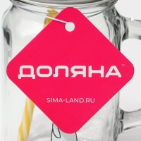 Кружка стеклянная с крышкой и трубочкой Доляна &laquo;Медведь&raquo;, 450 мл, 10&times;7,5&times;13 см