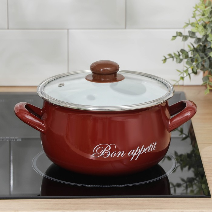 Кастрюля эмалированная «Бордо», 3,1 л, индукция, цвет бордовый Кастрюля эмалированная «Бордо», 3,1 л, индукция, цвет бордовый