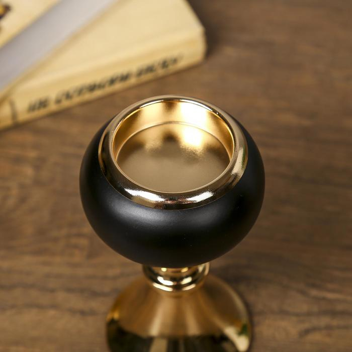 Подсвечник металл, стекло на 1 свечу "Тёмный рыцарь" чёрный матовый с золотом 21х7,5х7,5 см