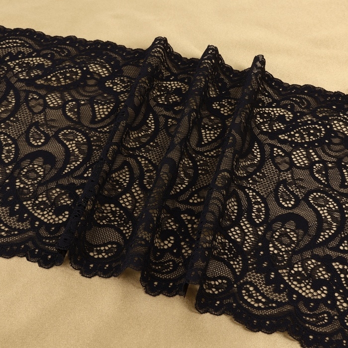 Кружевная эластичная ткань, 240 мм &times; 23 &plusmn; 1 м, цвет чёрный