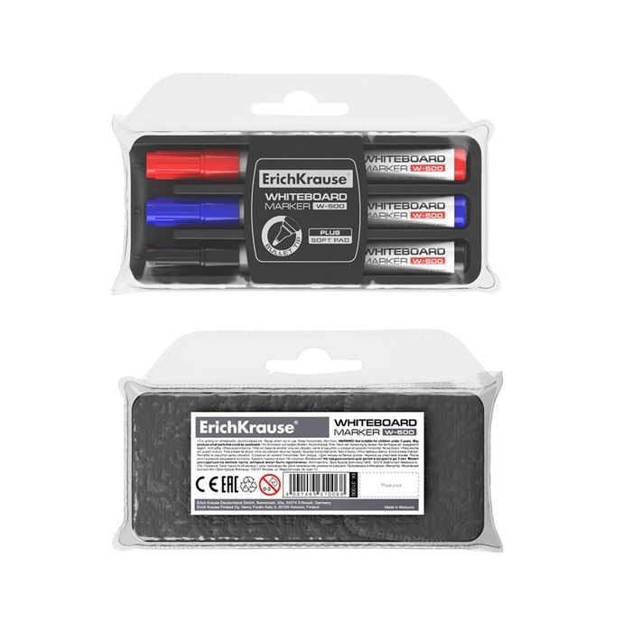Набор маркеров для доски ErichKrause W-500, 0.8-2.2 мм, + губка, для письма на досках сухого стирания Набор маркеров для доски ErichKrause W-500, 0.8-2.2 мм, + губка, для письма на досках сухого стирания