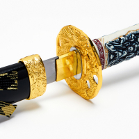 Сув. изделие катаны 3в1 на подставке, ножны дерево, голова дракона полистоун, черн 60/90/108