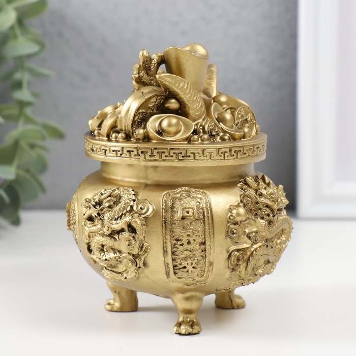 Нэцкэ полистоун под бронзу Нэцкэ полистоун под бронзу "Чаша богатства с драконом" 9х9х11 см