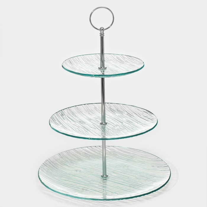 Этажёрка - фруктовница круглая Доляна &laquo;Текстура&raquo;, 3 яруса, d=24/20/15 см, стекло