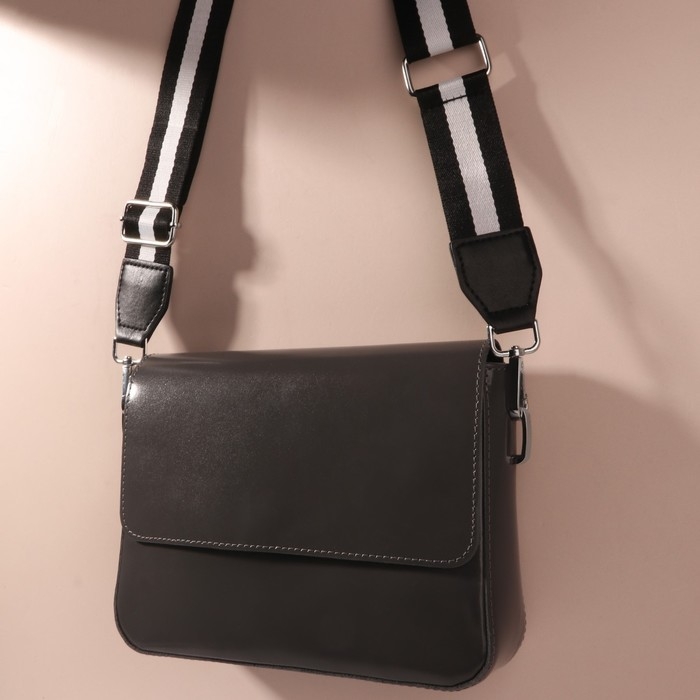 Ручка для сумки, стропа с кожаной вставкой, 140 &times; 3,8 см, цвет чёрный/белый