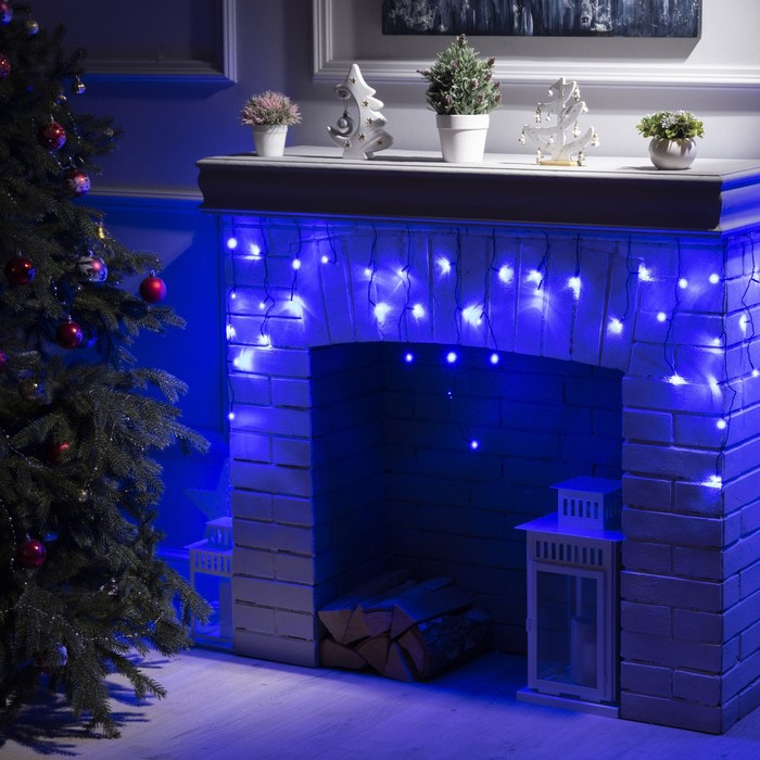 Гирлянда &laquo;Бахрома&raquo; 3 &times; 0.5 м, IP20, тёмная нить, 80 LED, свечение синее, 8 режимов, 220 В