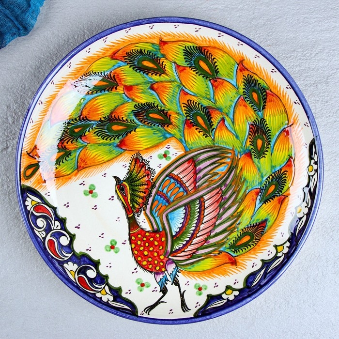 Ляган Риштанская Керамика "Жар-птица" 28 см, МИКС