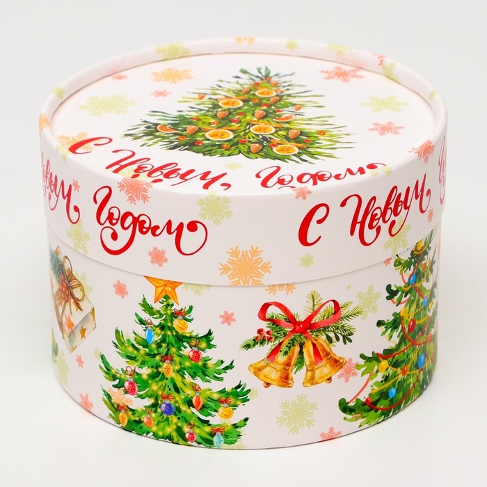 Новый год. Коробка подарочная новогодняя для макарун тубус без окна Новый год. Коробка подарочная новогодняя для макарун тубус без окна "Ёлки", 13 х 8,5 см.