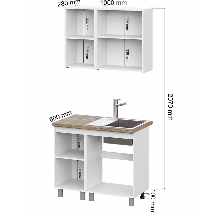 Кухонный гарнитур Одри 2/1.0, Белый/Дуб делано 38мм