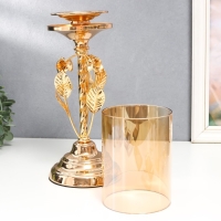 Подсвечник металл, стекло на 1 свечу "Вилас" d-8 см, золото 11,5х11,5х36,5 см