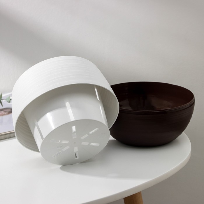 Горшок для цветов с поддоном &laquo;Япония&raquo; 1,2 л, цвет белый-коричневый