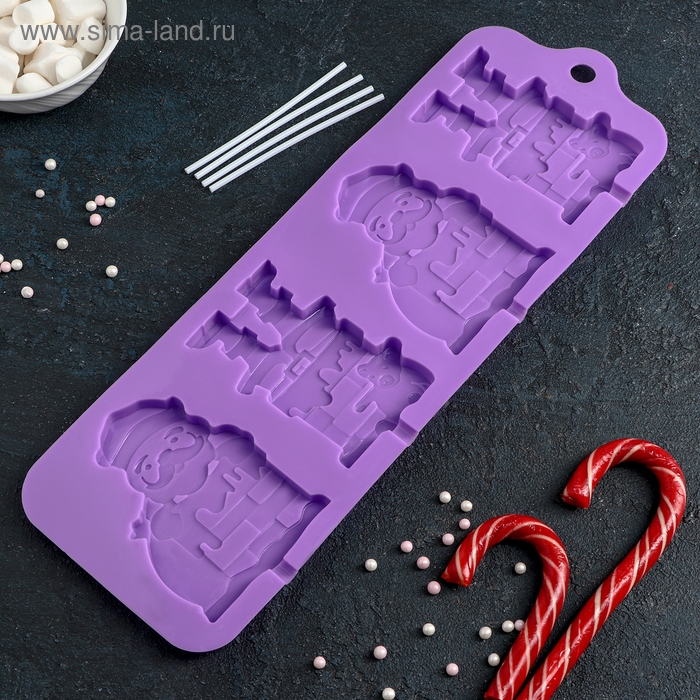 Форма для леденцов новогодняя Доляна &laquo;Дед Мороз&raquo;, силикон, 36&times;12 см, 4 ячейки (10,2&times;7,5 см), с палочками, цвет МИКС