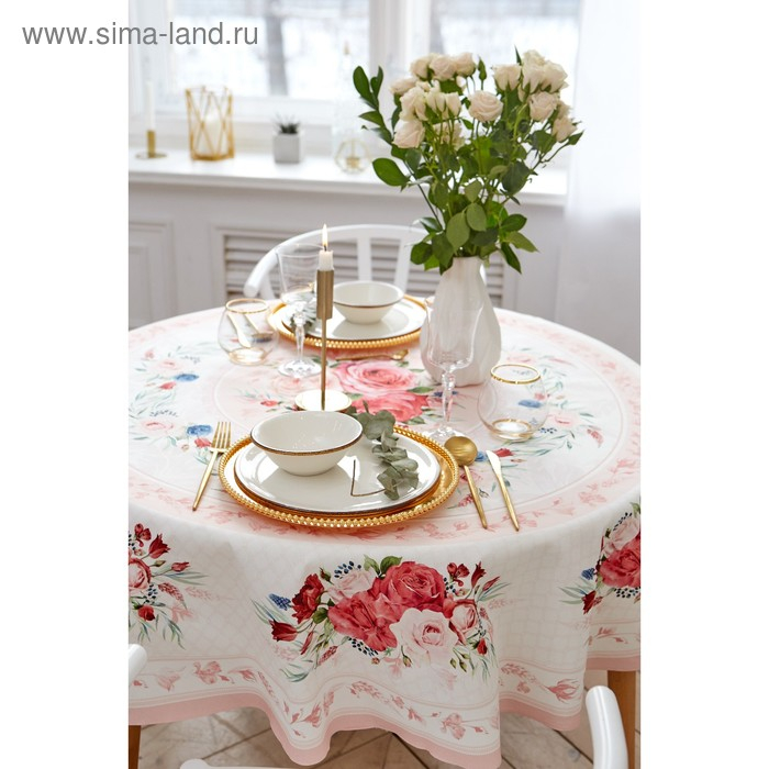 Скатерть круглая Этель &laquo;Розы&raquo; d=220 см, 100 % хлопок