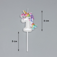 Свеча в торт "Единорог", цифра "1", 6 см Свеча в торт "Единорог", цифра "1", 6 см