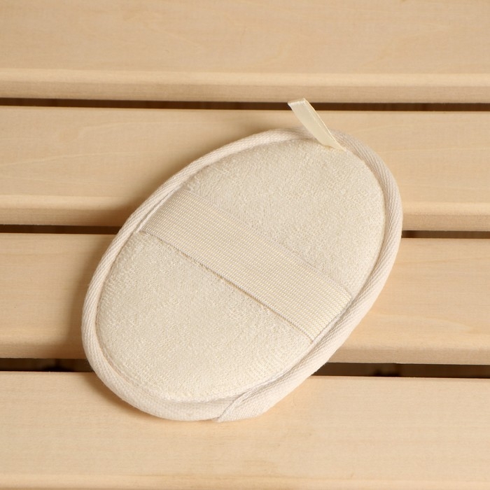 Мочалка из люфы, спонж овальный с хлопком, 16х11 см Мочалка из люфы, спонж овальный с хлопком, 16х11 см