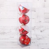 Набор шаров пластик d-7 см, 4 шт "Избушка" красный Набор шаров пластик d-7 см, 4 шт "Избушка" красный