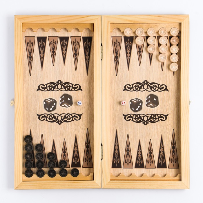 Нарды деревянные большие, настольная игра "Волки", 40 x 40 см, с полем для игры в шашки