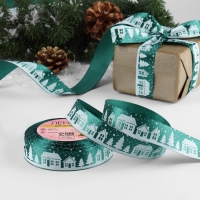 Новый год! Лента атласная &laquo;Домики&raquo;, 25 мм, 23 &plusmn; 1 м, цвет зелёный №56