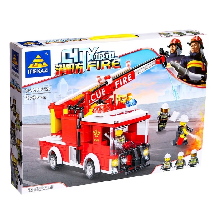 Конструктор пожарные &laquo;Машина с лестницей&raquo;, стреляет водой, 278 деталей