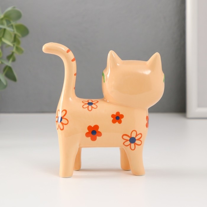 Сувенир керамика "Кошечка в зелёных очках, в цветочках" жёлтый 11,6х4,3х11,5 см