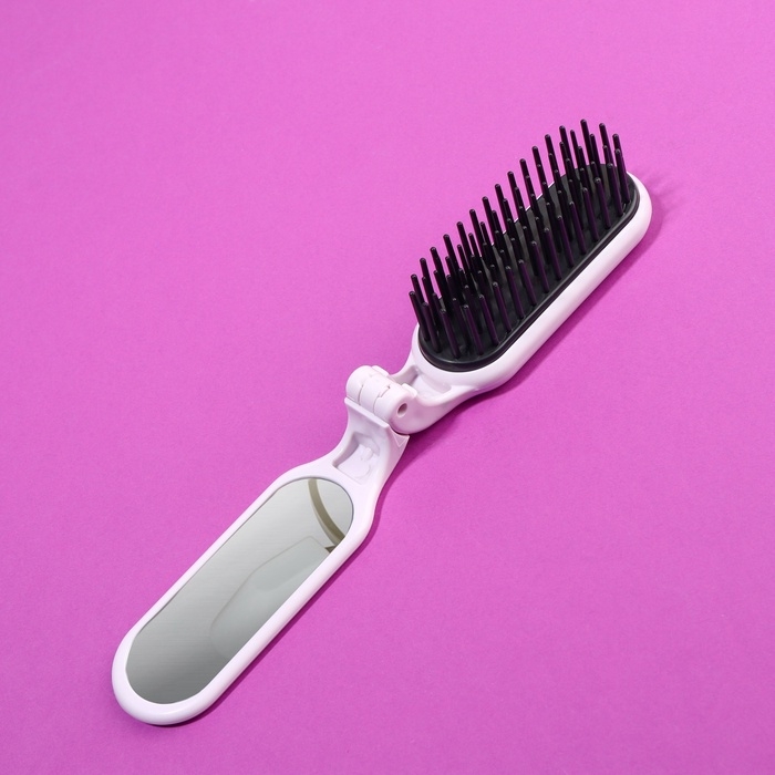 Расчёска массажная, складная, с зеркалом, 3 &times; 10 см, цвет пыльно-розовый