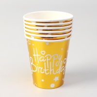 Стаканы бумажные &laquo;С днём рождения&raquo;, набор, 6 шт., цвет золото