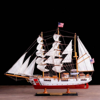 Корабль сувенирный &laquo;Проводник&raquo;, 3 мачты, белый борт, чёрная подставка, белые паруса